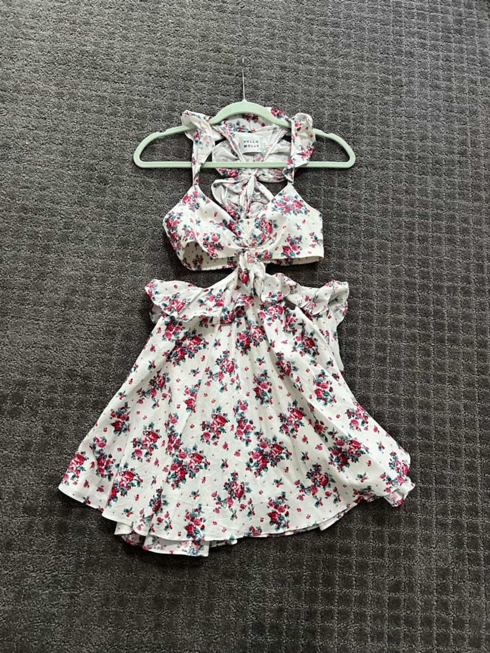 Hello Molly White Floral Crop Top & Skirt Set with Pink and Teal Blooms